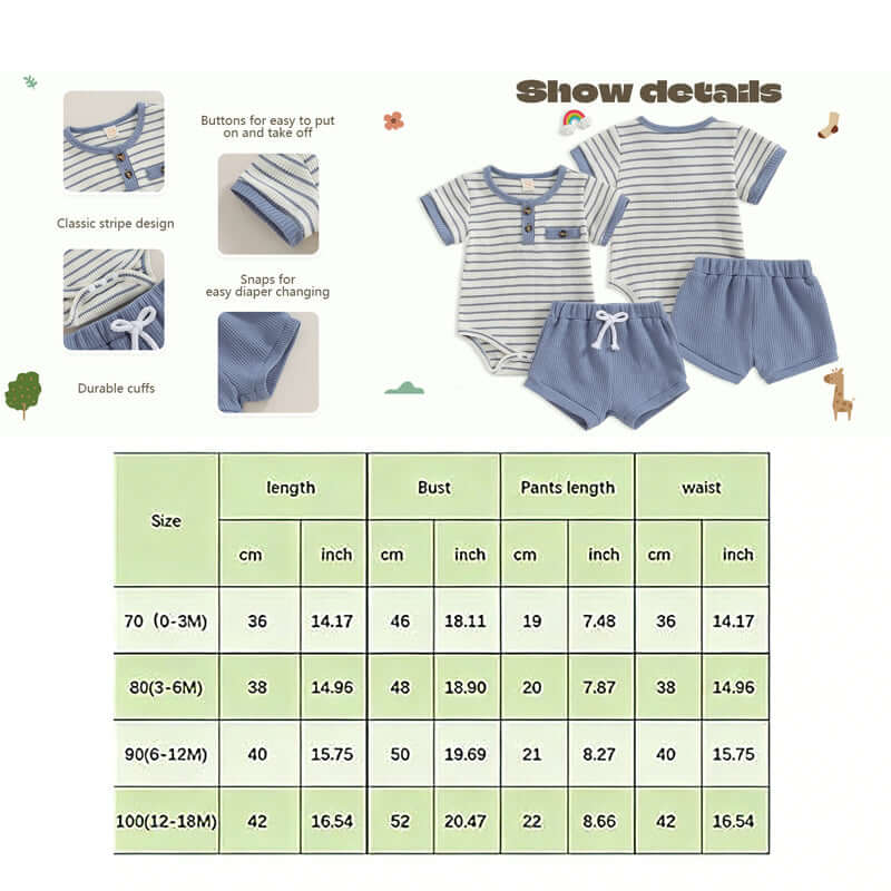 IZEL HAUL Baby Boy Summer Romper & Shorts Set Cotton Blend